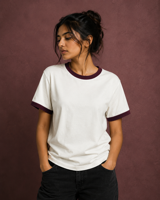 Maroon Off White Unisex Ringer T-Shirt