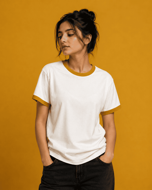 Mustard White Unisex Ringer T-Shirt