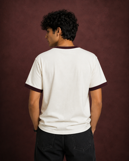 Maroon Off White Unisex Ringer T-Shirt