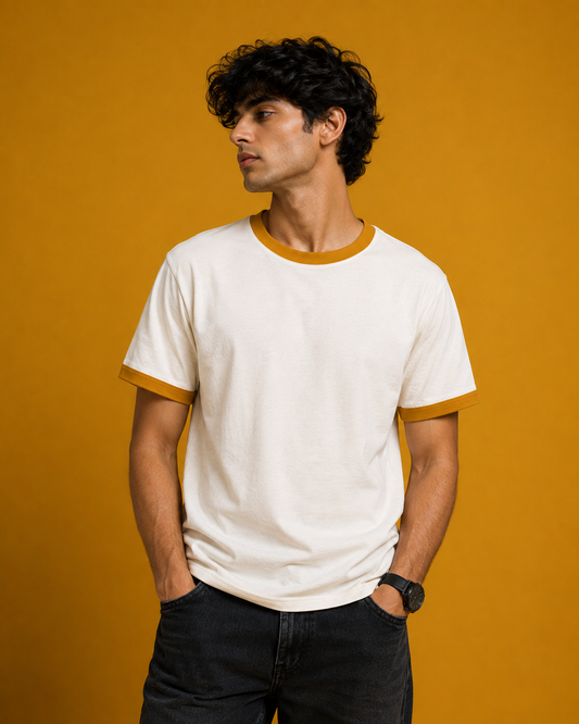 Mustard White Unisex Ringer T-Shirt