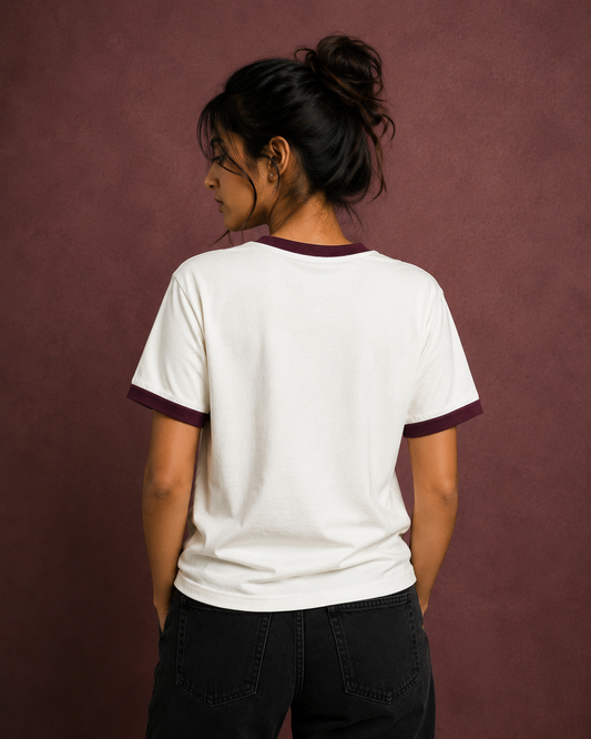 Maroon Off White Unisex Ringer T-Shirt