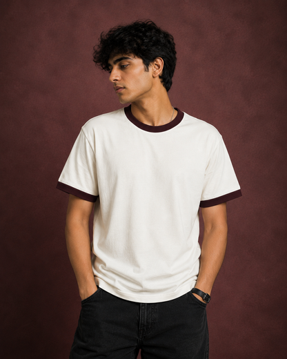 Maroon Off White Unisex Ringer T-Shirt