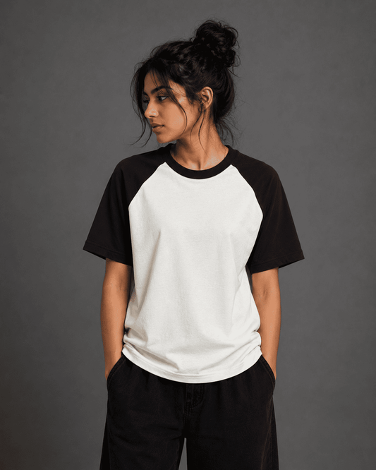 Coffee Brown Off White Unisex Oversized Raglan