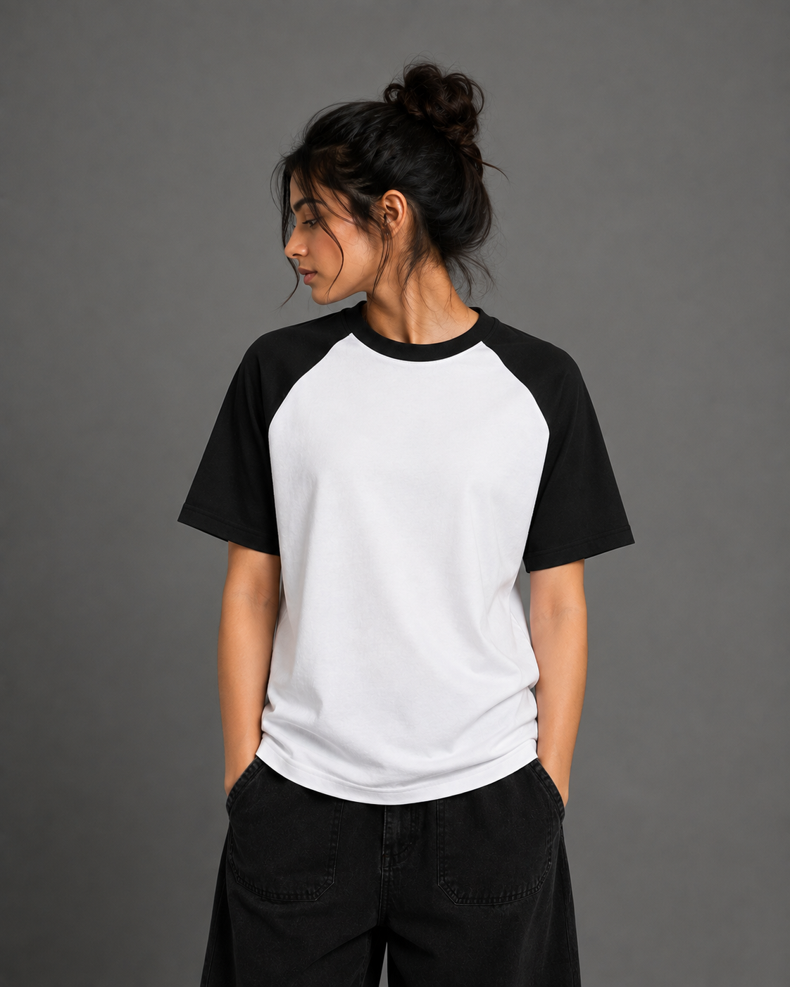 Black White Unisex Oversized Raglan